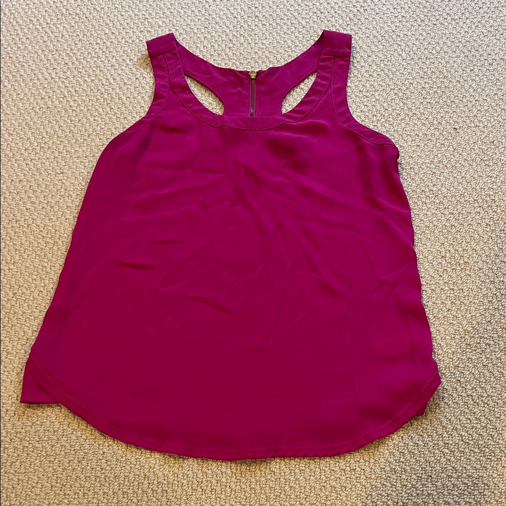 Express Fuchsia Tank Top XS Flowy Racerback Gold Zipper Blouse